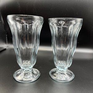 Set of 2 Heavy Glass Tulip Vintage Ice Cream Sundae Parfait Milkshake Glasses